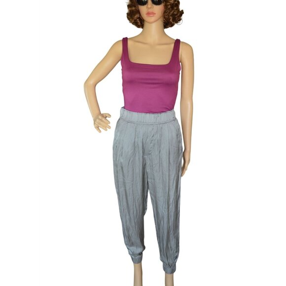 NWT Olivacious Olive Green Satin High Waist Joggers Womens Size Small Boho Summe - Picture 1 of 9